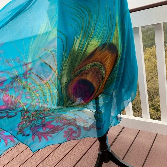 Indian Tropical Bohemian‎ Blue Dress Peacock Print - Picture 6 of 16